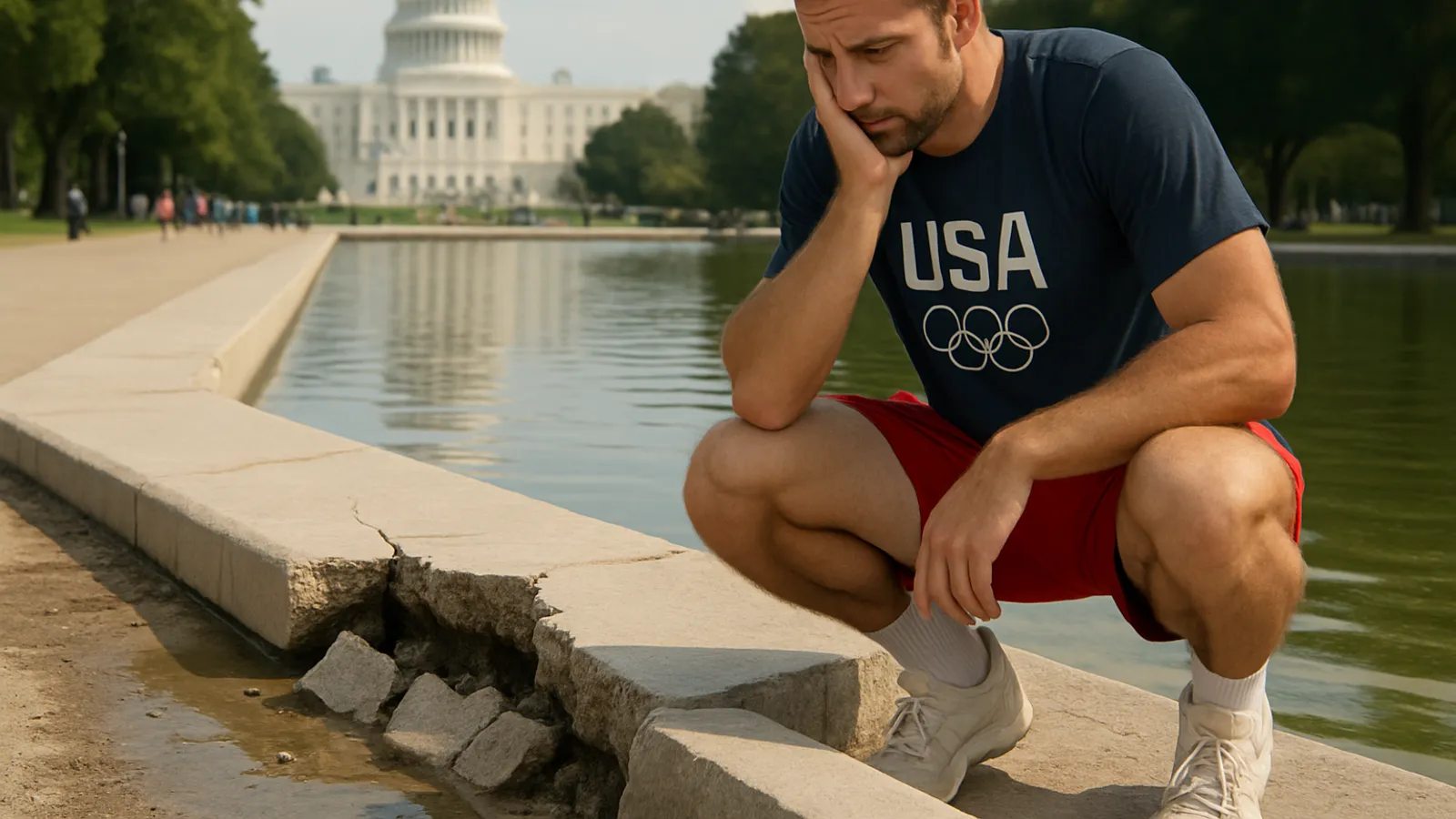 Das DOJ hat den Fall gegen einen ehemaligen Olympioniken wegen Beschädigung des Reflecting Pool fallen gelassen.