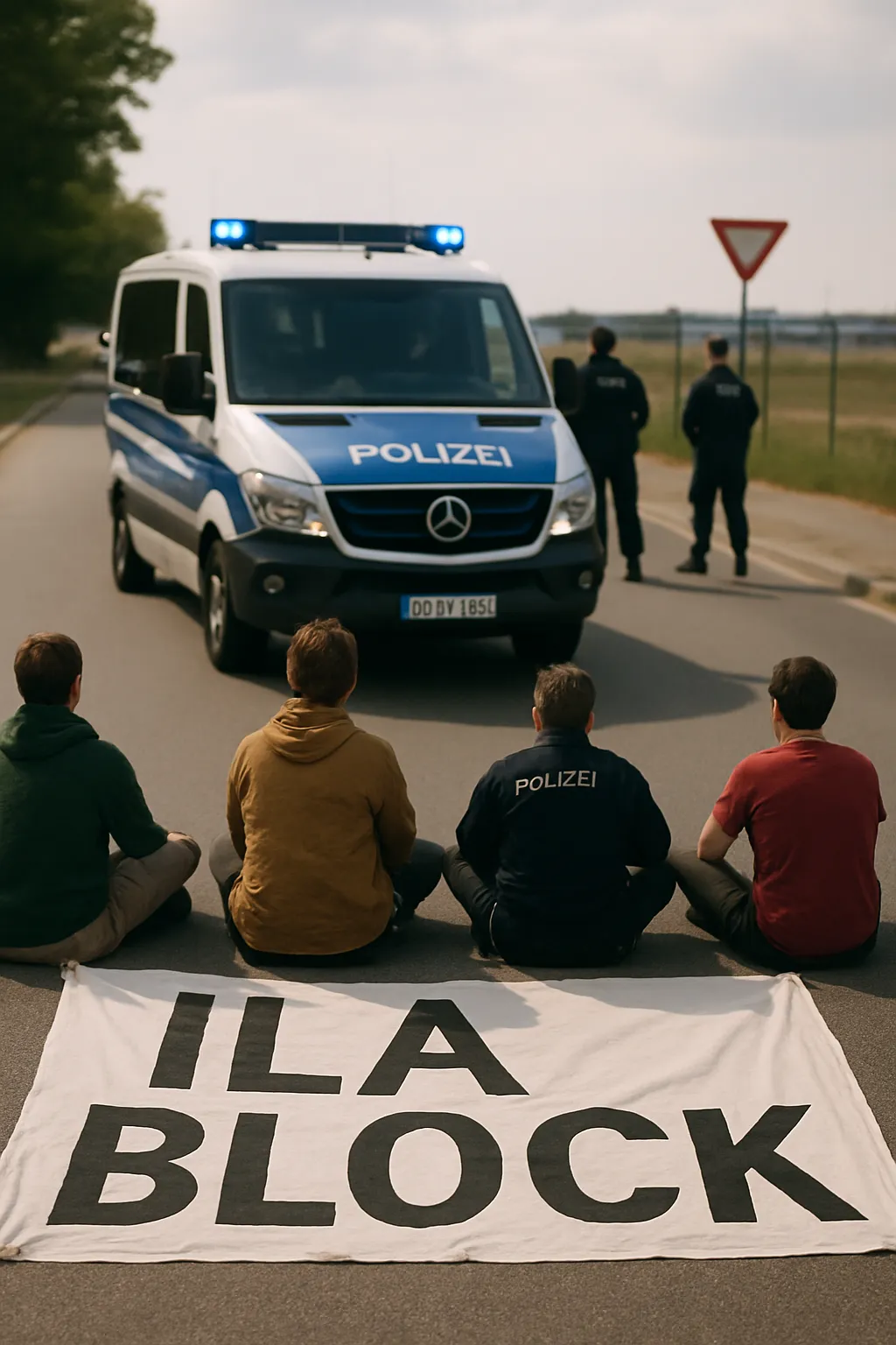 Demonstranten blockieren Zufahrt zur ILA vor Merz-Besuch.