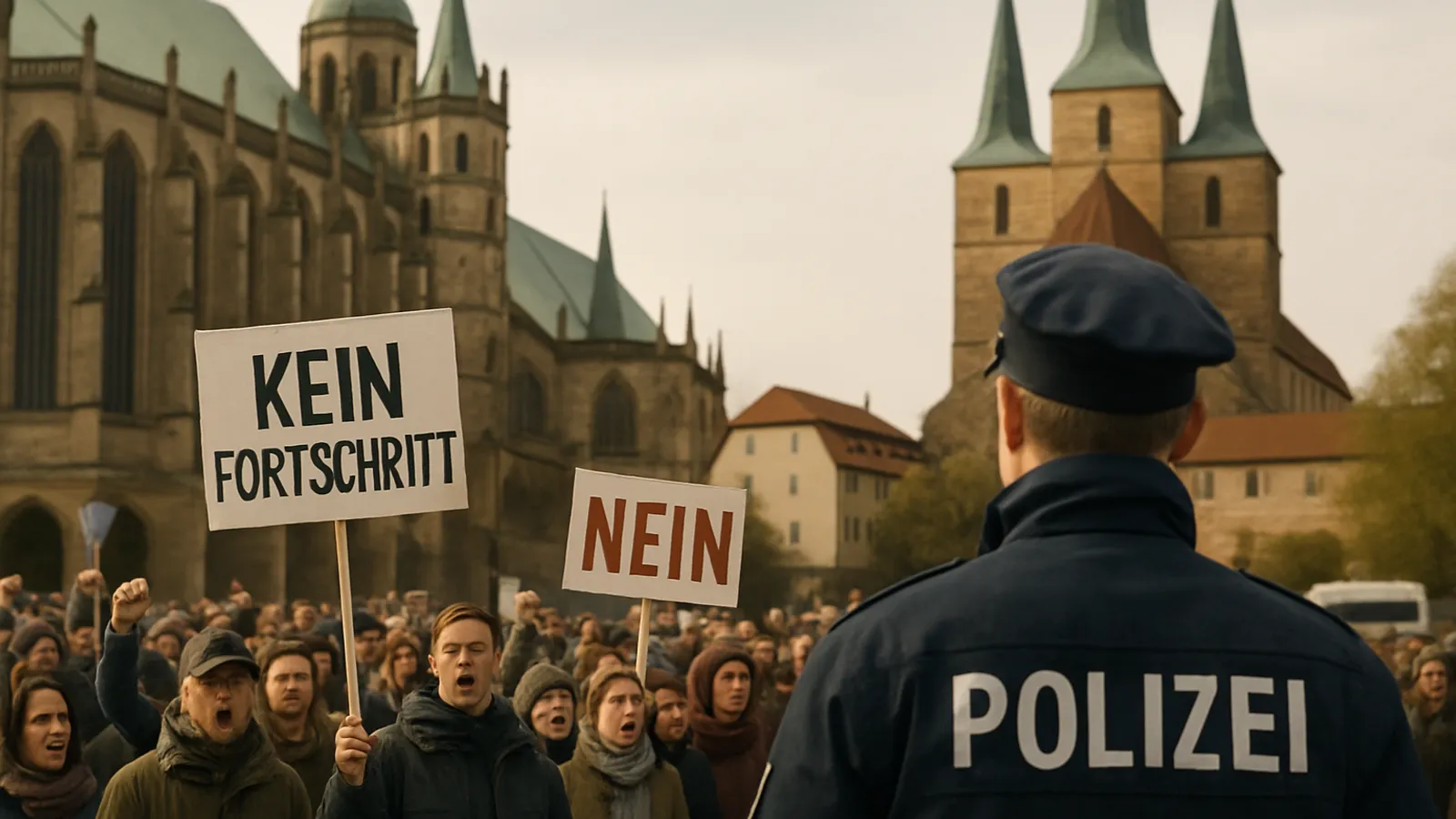 Demonstrierende haben einen zentralen Platz in Erfurt besetzt.