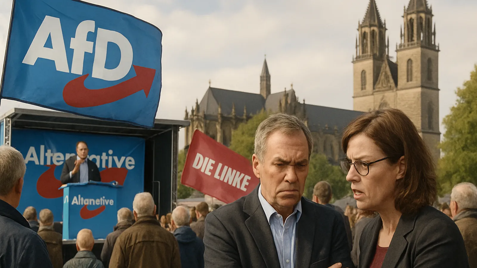 Die AfD feiert Wahlkampfauftakt in Magdeburg und bringt CDU und Linkspartei in eine Zwickmühle.