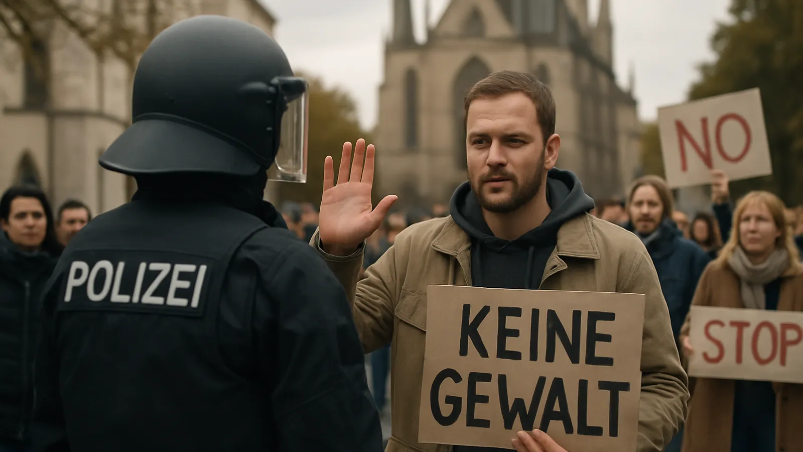 Die Demonstranten in Erfurt betonen, dass von ihnen keine Gewalt ausgeht.