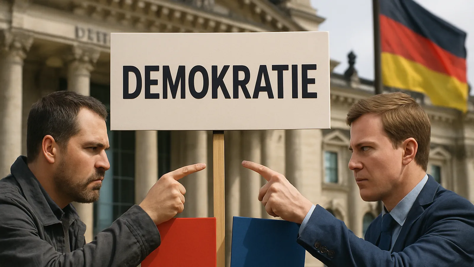 Die Frage, welche Partei die Demokratie repräsentiert, wird aufgeworfen.