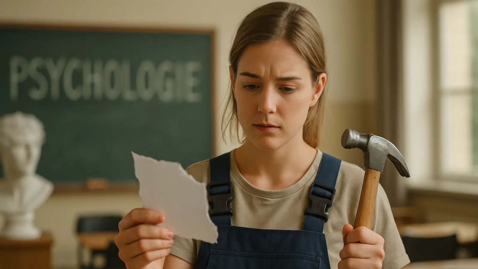 Eine Person brach ihr Psychologiestudium ab, um eine Ausbildung im Handwerk zu beginnen.