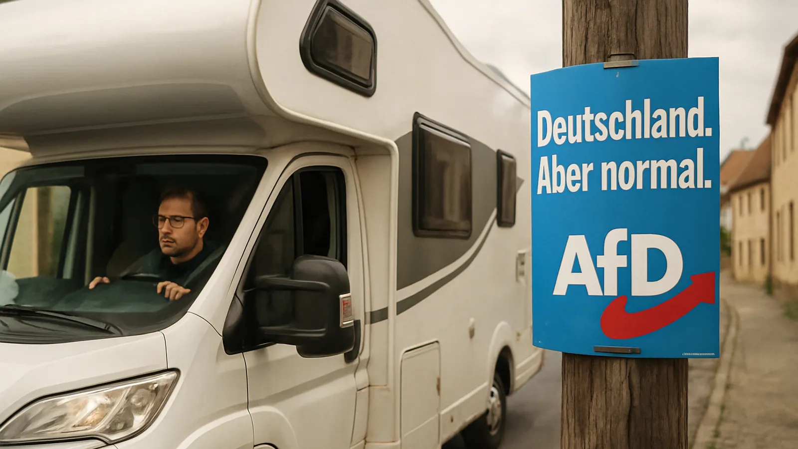 Felix Banaszak fährt mit einem Wohnmobil durch AfD-Hochburgen in Sachsen-Anhalt.