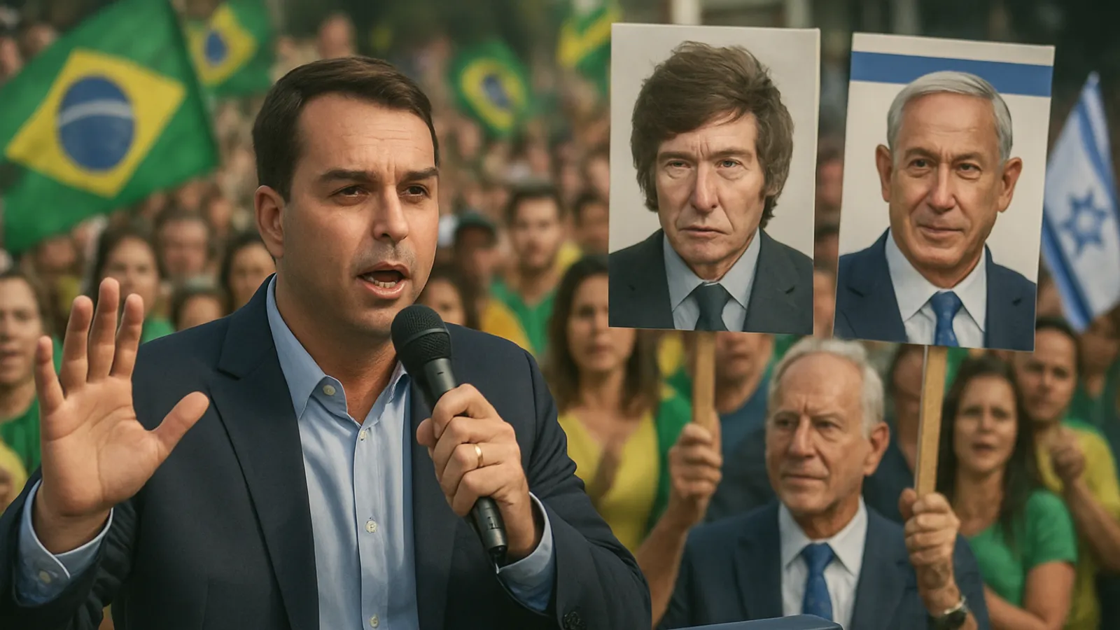 Flávio Bolsonaro startet seinen Präsidentschaftswahlkampf und verweist auf Unterstützung von Milei und Netanjahu.