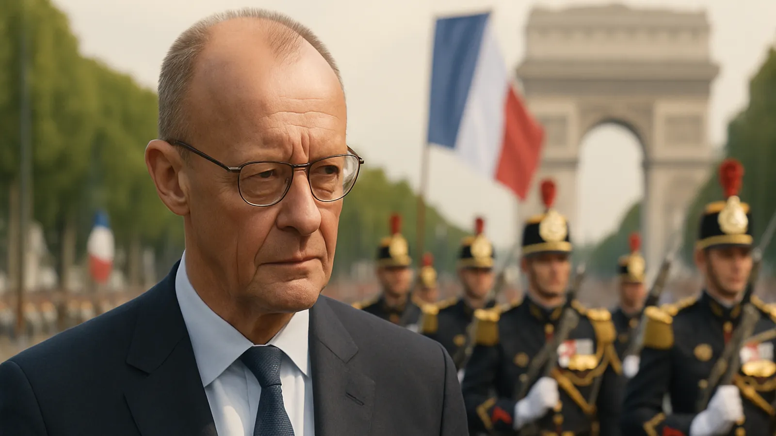 Friedrich Merz besucht die Militärparade zum französischen Nationalfeiertag.