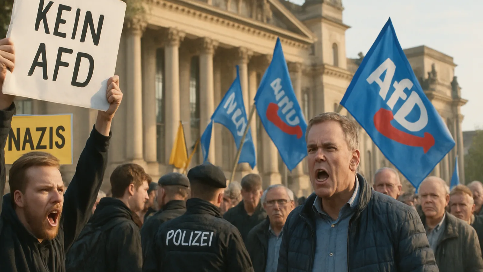Hunderte demonstrieren beim Wahlkampfauftakt der AfD Sachsen-Anhalt in Magdeburg.