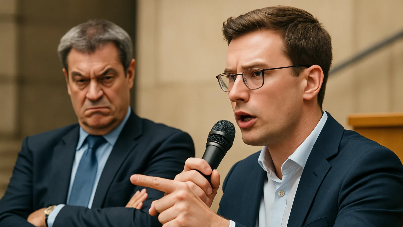 JU-Chef Johannes Winkel stichelt gegen Markus Söder wegen dessen mangelndem Reformwillen.