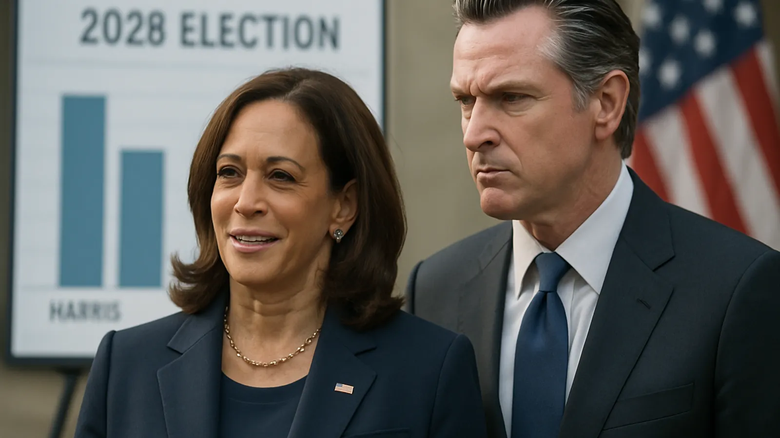 Kamala Harris liegt in Umfragen zur US-Wahl 2028 vor Gavin Newsom.