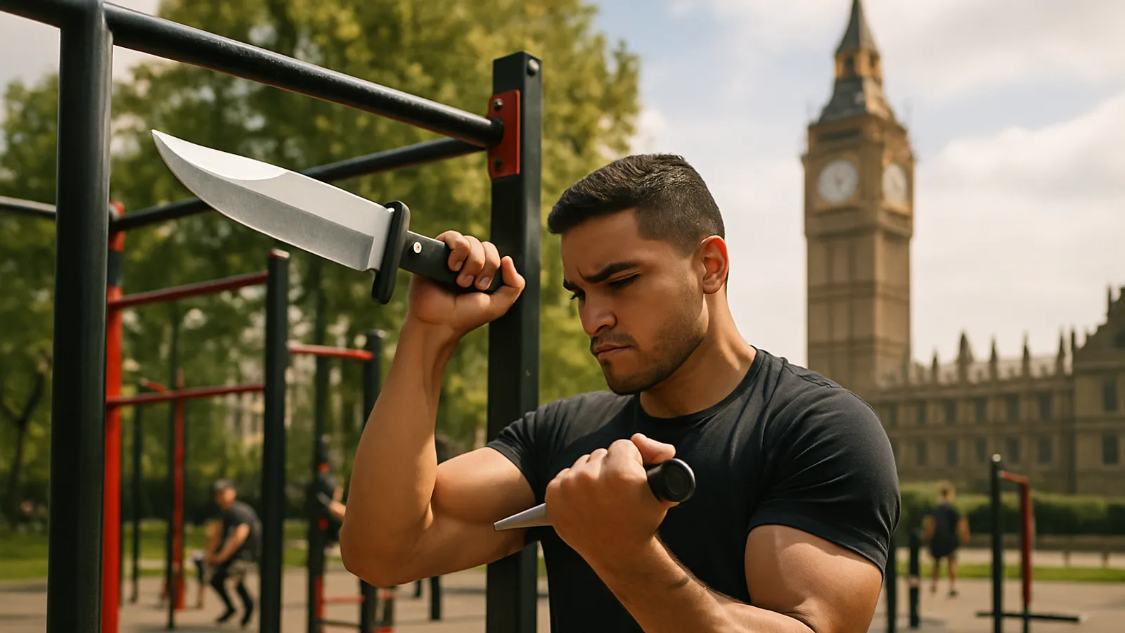 In London entstehen Freiluft-Fitnessanlagen aus ausrangierten Messern.