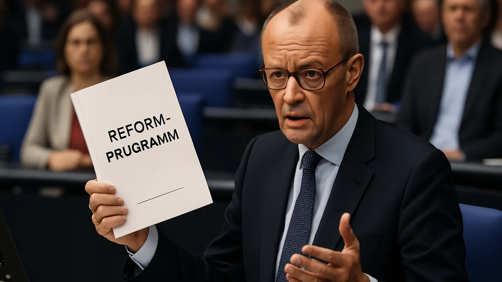 Merz stellt ein Reformprogramm im Bundestag vor.