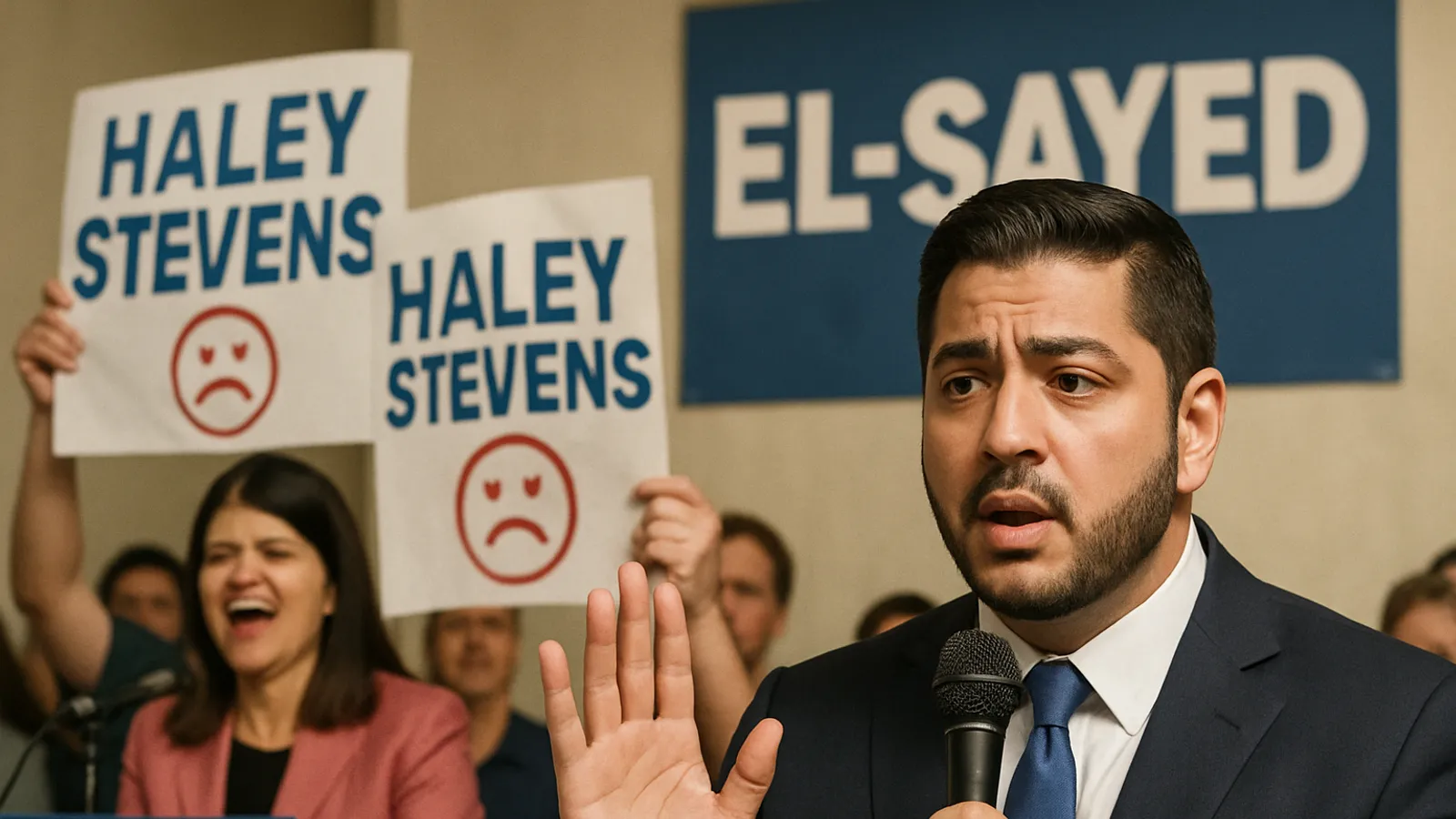 El Sayed fordert seine Unterstützer auf, Haley Stevens nicht zu verspotten und über Inhalte zu sprechen.