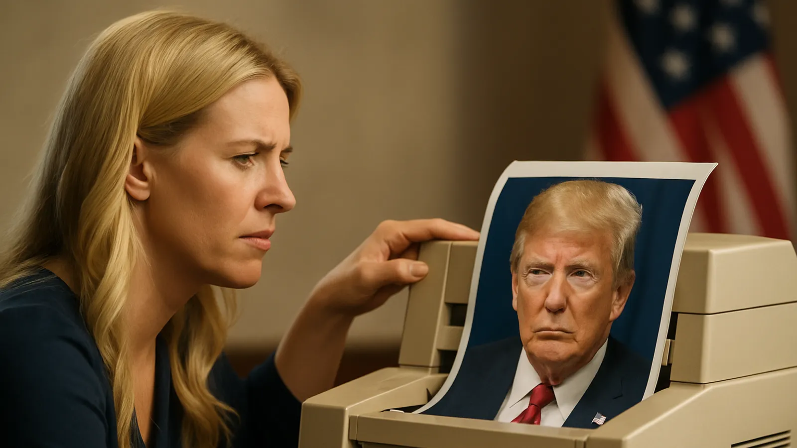 Natalie Harp wird als Donald Trumps 'human printer' vorgestellt.