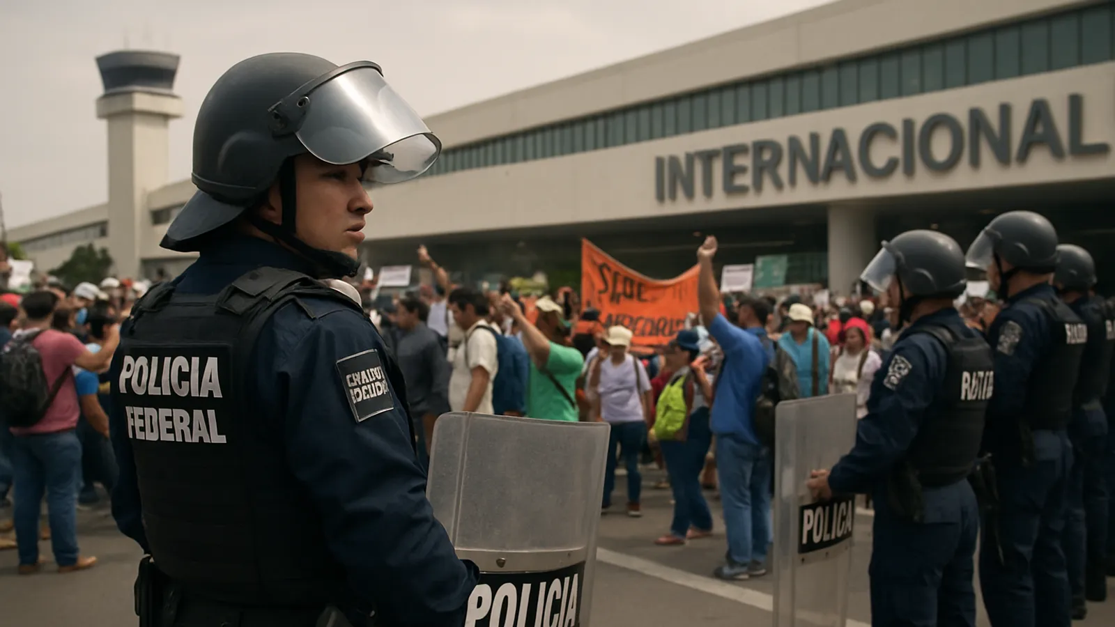 Polizei schützt Flughafen Mexiko-Stadt wegen protestierender Lehrer.