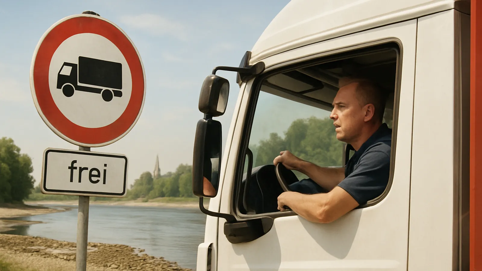 Rheinland-Pfalz setzt wegen des Rhein-Niedrigwassers das Sonn- und Feiertagsfahrverbot für bestimmte Lkw-Transporte aus.