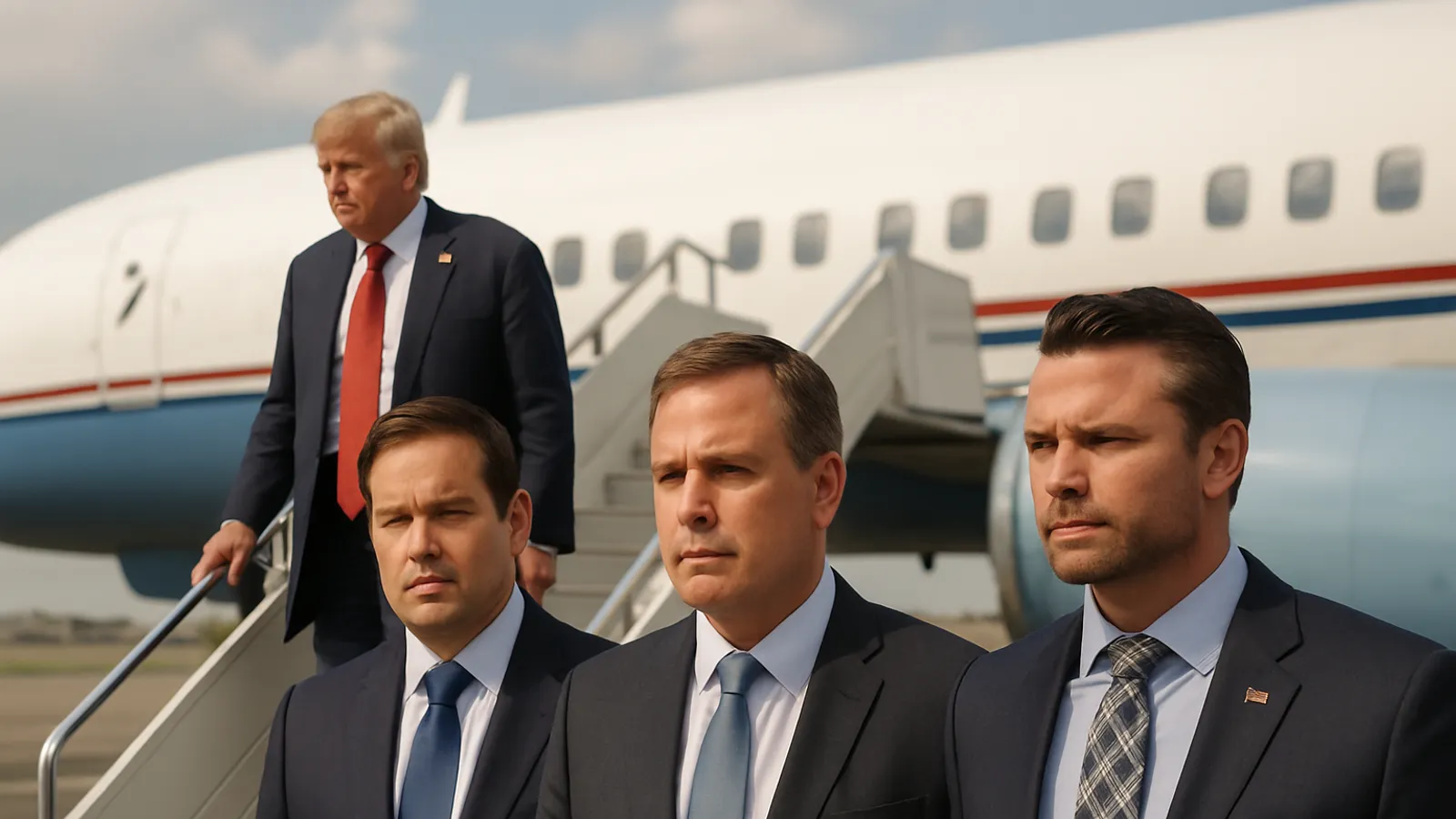 Rubio und Bessent im Täuschungsflug, Hegseth im Geheimflug mit Trump.