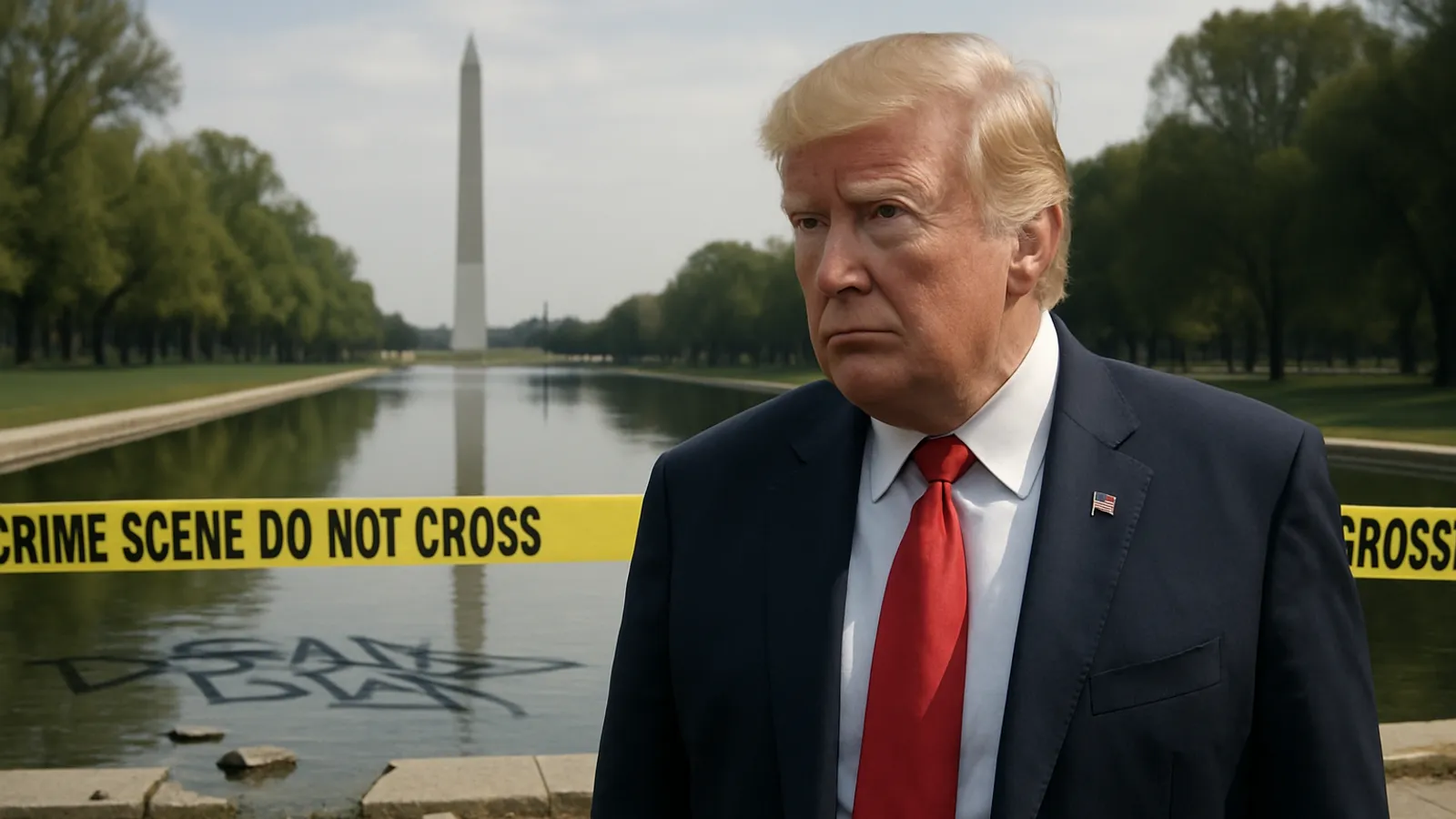 Trump droht mit Haftstrafen für Beschädigung des Reflecting Pool.