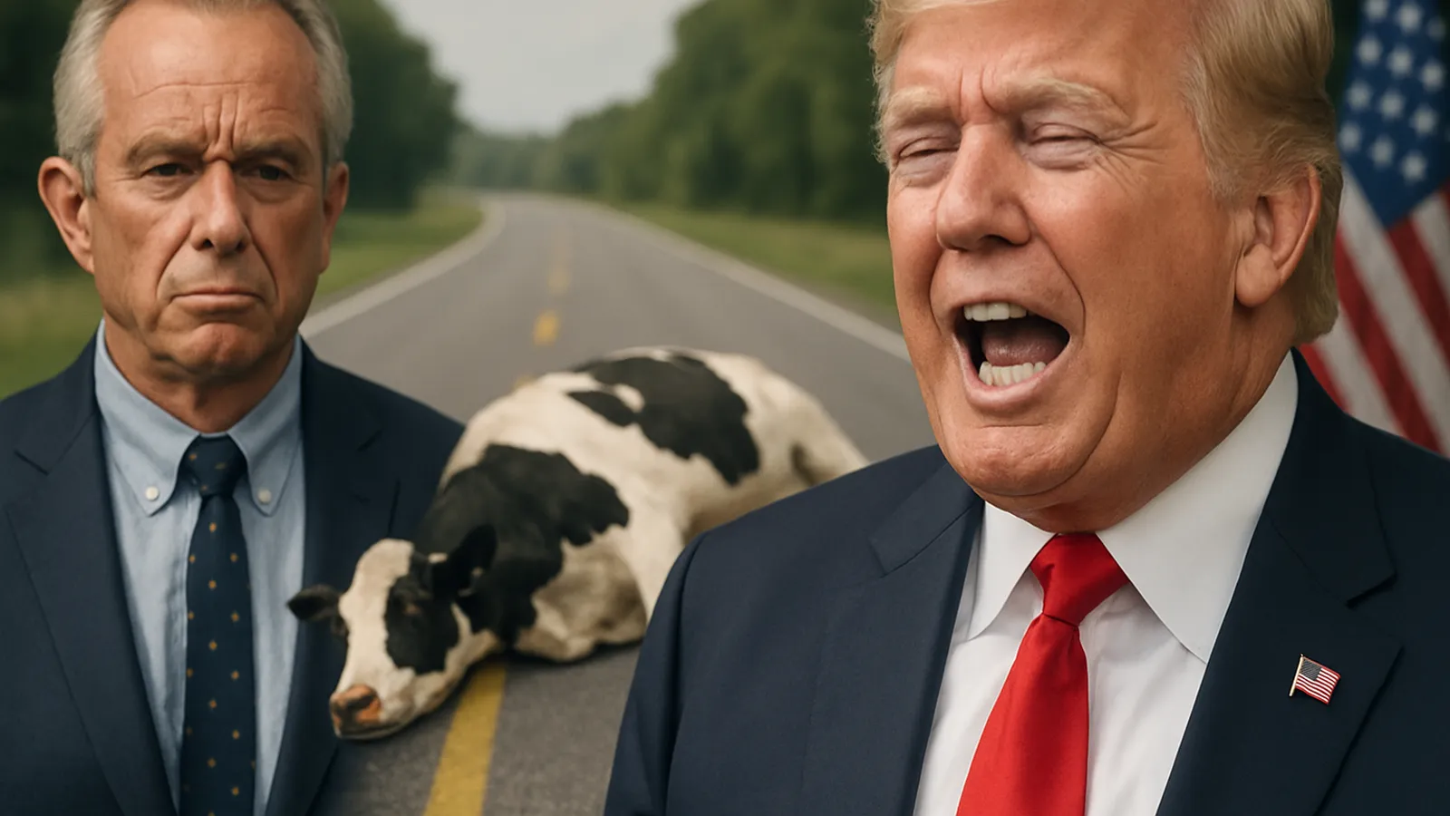 Trump macht Witz über RFK Jr., dass er persönlich eine Kuh überfahren habe.