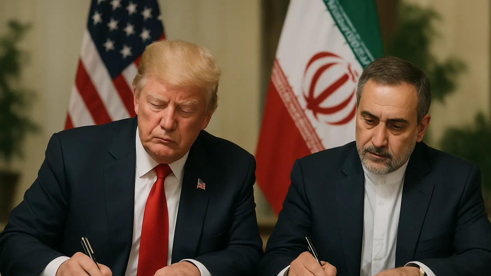 Trump und Peseschkian unterzeichnen Abkommen zum Kriegsende zwischen USA und Iran.