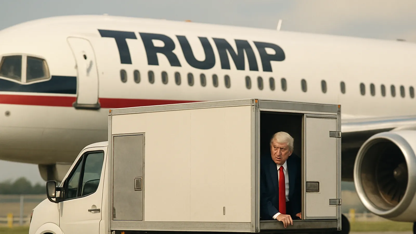 Trump wurde im Catering-Wagen aus einem Jet geschleust.
