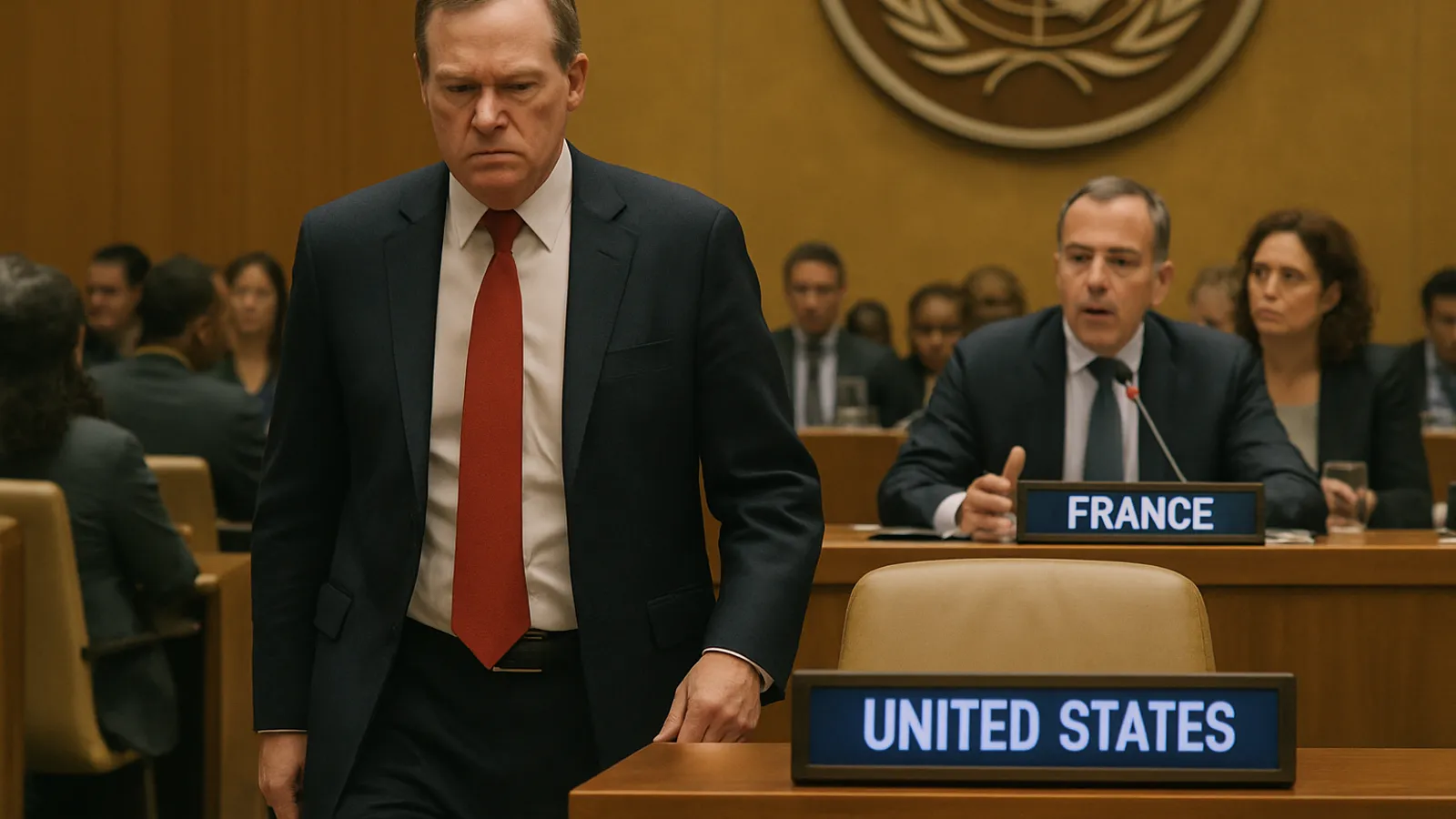 US-Diplomaten verlassen eine UN-Sicherheitsratssitzung aus Protest gegen Frankreichs Menschenrechtskritik.