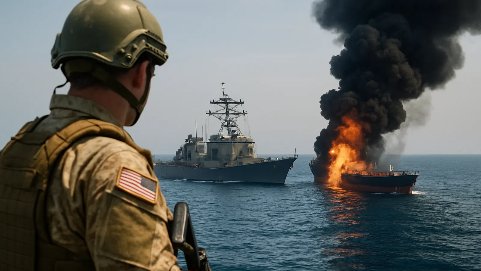 US-Militär beschießt Tanker im Golf von Oman.